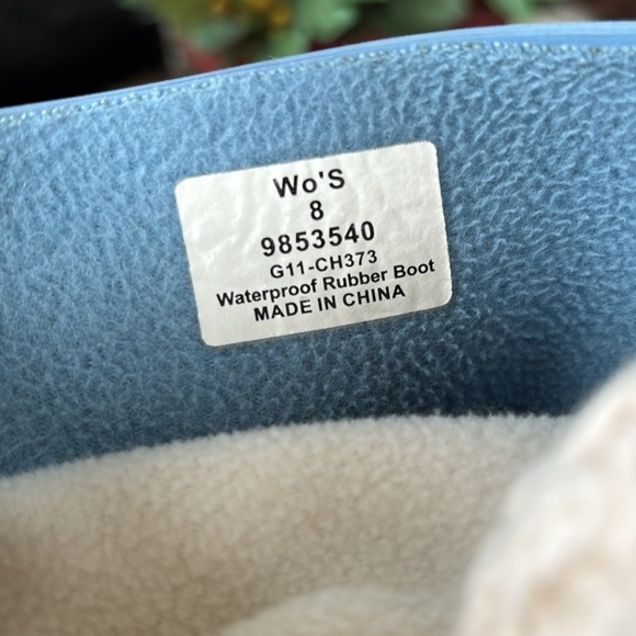 Sperry Vintage Blue Tall Rubber Boots Waterproof w/ Cream Knit Sequin Boot Socks - Picture 14 of 16